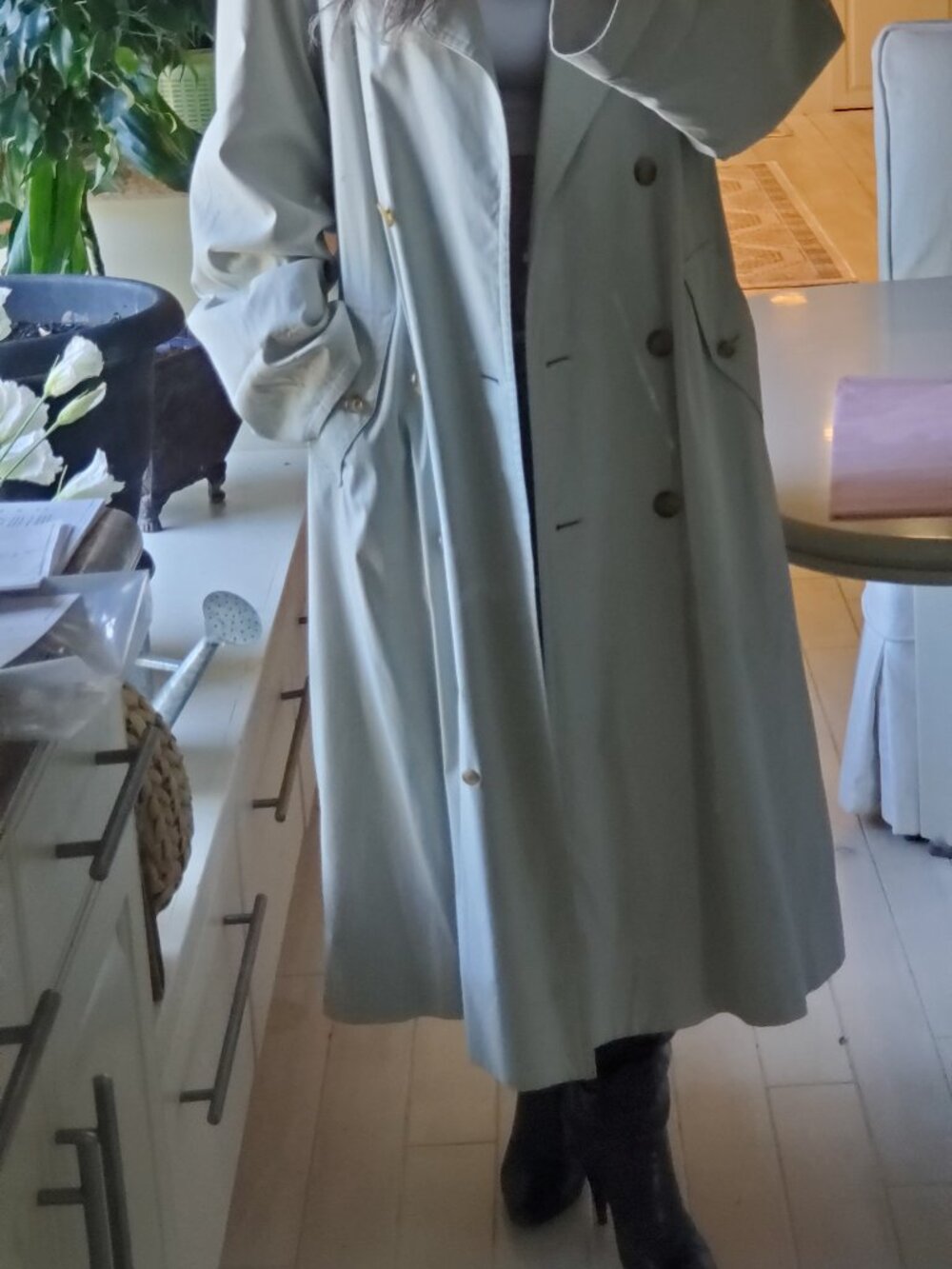 BURBERRY TRENCH COAT X-LONG COTTON BLEND - LIGHT SAGE GREEN - - Picture 6 of 16
